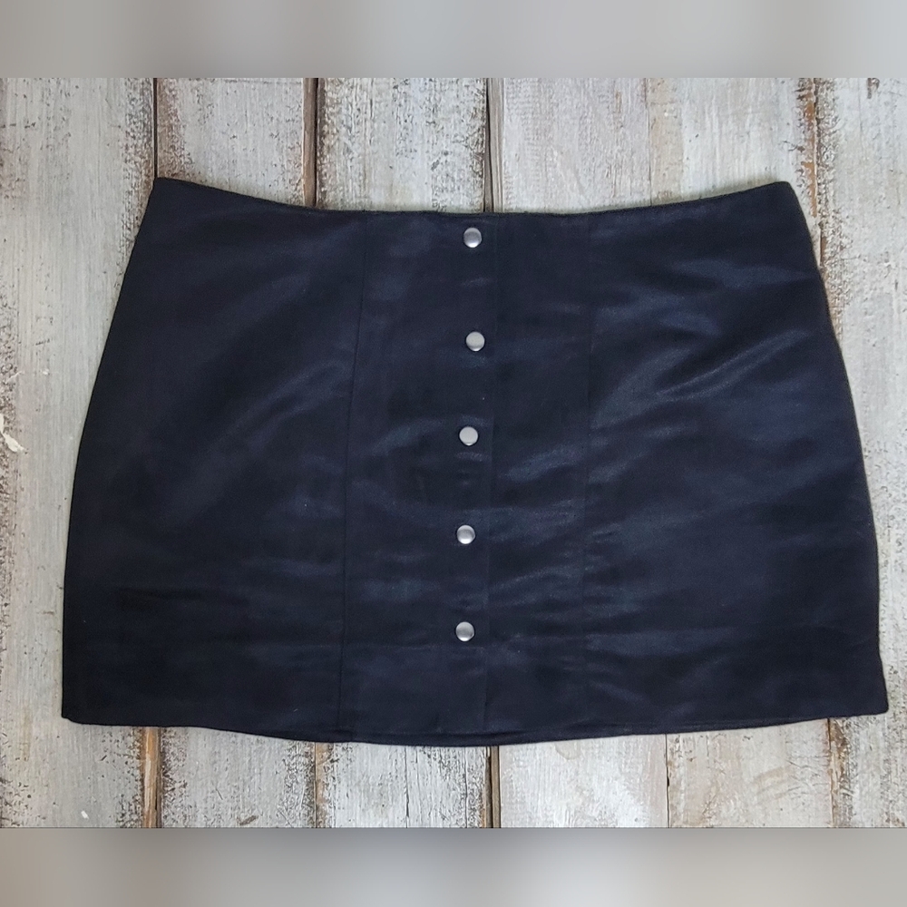 GAP Black Faux Suede Button Front Mini Skirt